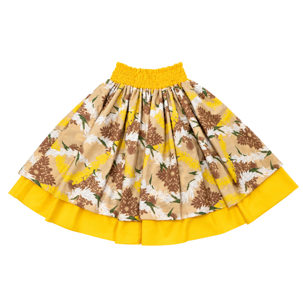 Tan Quilt Leis and Purple Puakenikeni Leis Reversible Pa'u Skirt