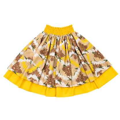 Tan Quilt Leis and Purple Puakenikeni Leis Reversible Pa'u Skirt