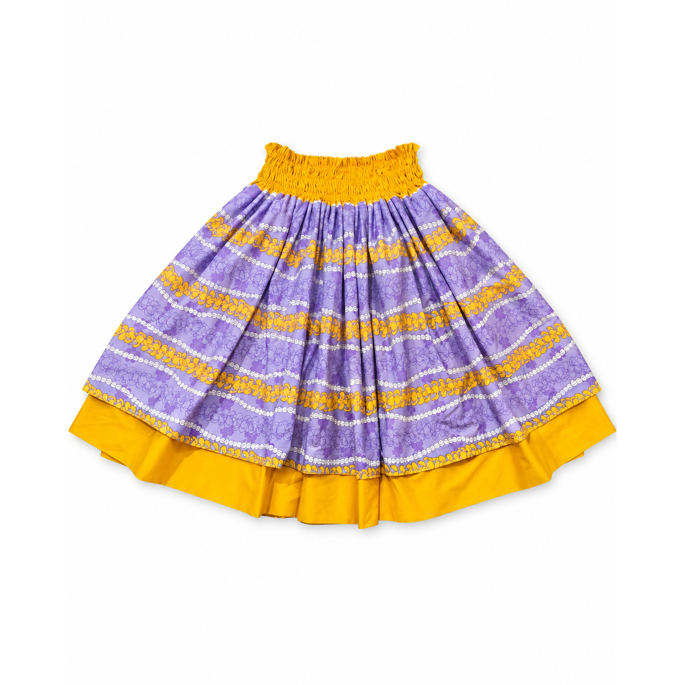 Tan Quilt Leis and Purple Puakenikeni Leis Reversible Pa'u Skirt