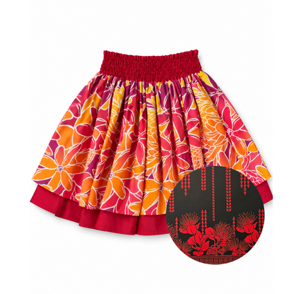 Tiare Sunset and Red 'Ohi'a Lehua Reversible Pa'u Skirt