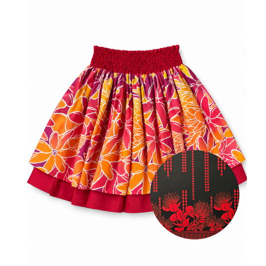 Tiare Sunset and Red 'Ohi'a Lehua Reversible Pa'u Skirt