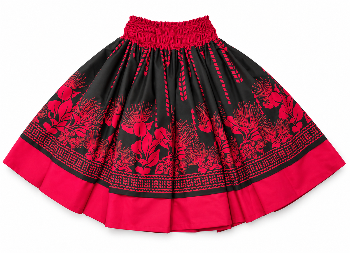 Tiare Sunset and Red 'Ohi'a Lehua Reversible Pa'u Skirt