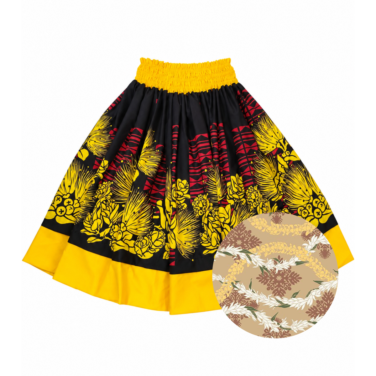 Tribal Lehua and Tan Quilt Leis Reversible Pa'u Skirt